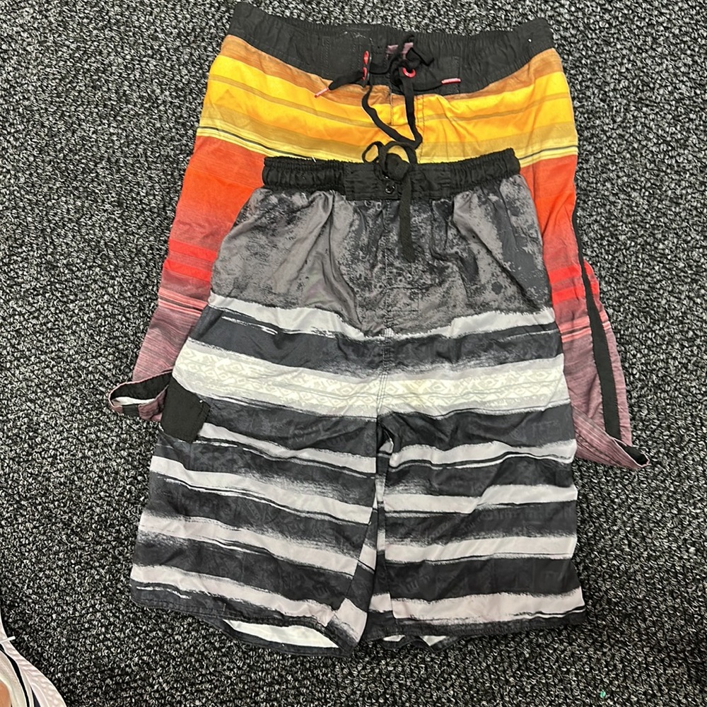 2 Men’s Size S Swim-trunks Speedo is Muti Color and Pacific Scene is Black